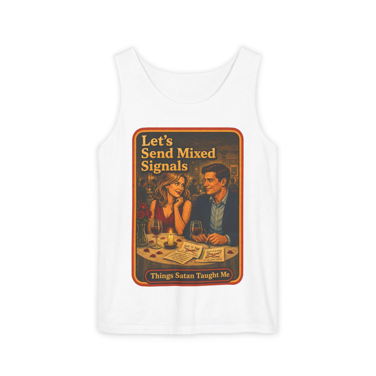 Let's Send Mixed Signals Wife Beater in White, front