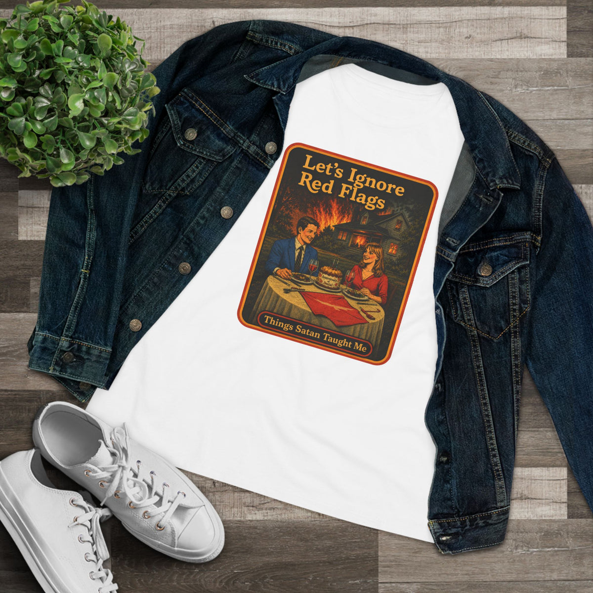 Let's Ignore Red Flags Women's Tee in White, view 3