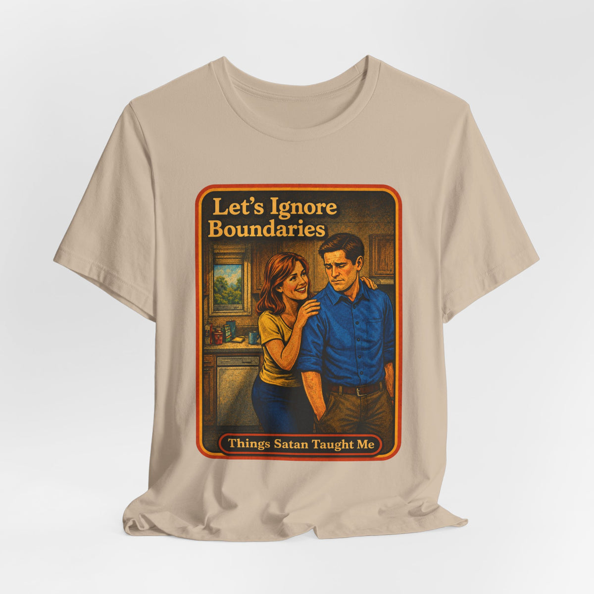 Let's Ignore Boundaries Unisex Tee in Tan, view 4
