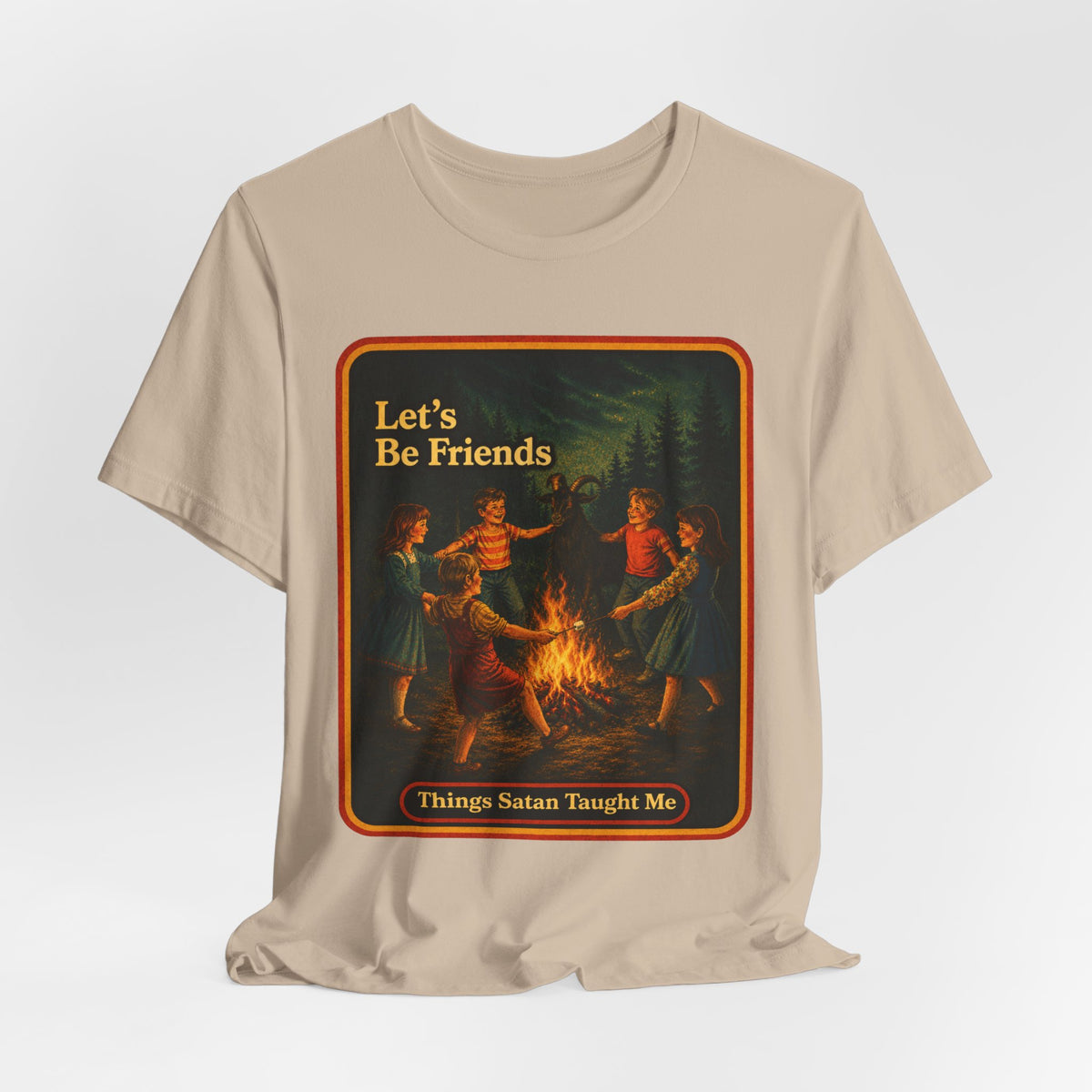 Let's Be Friends Unisex Tee in Tan, view 4