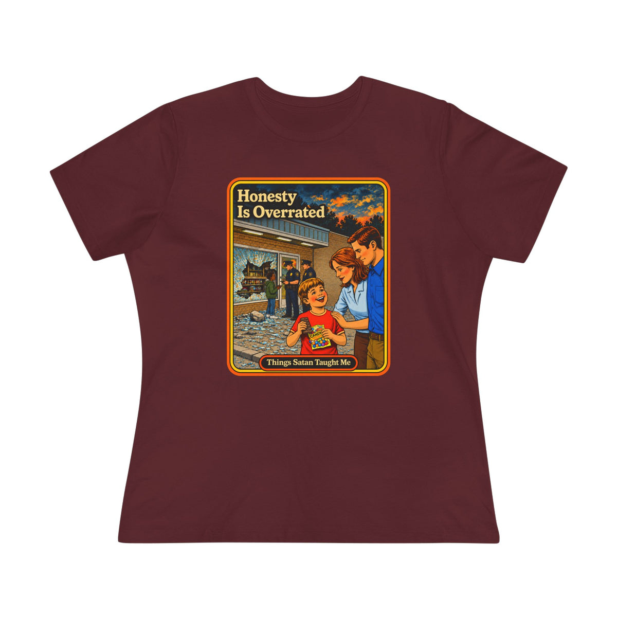 Honesty Is Overrated Women's Tee in Maroon, front