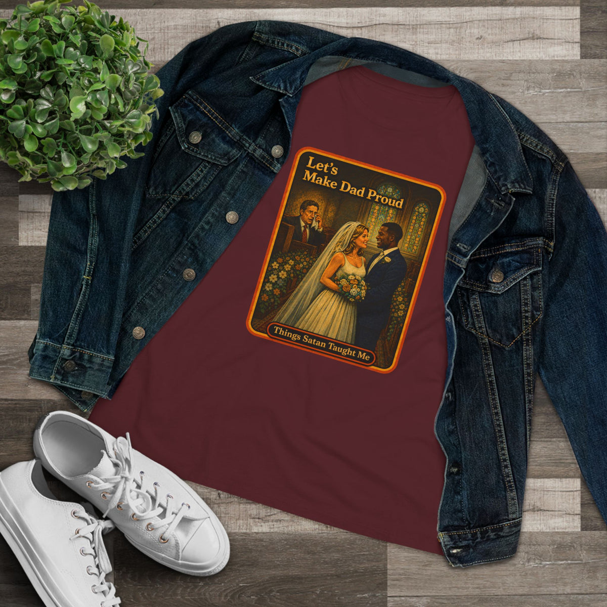Let's Make Dad Proud No. 2 Women's Tee in Maroon, view 3