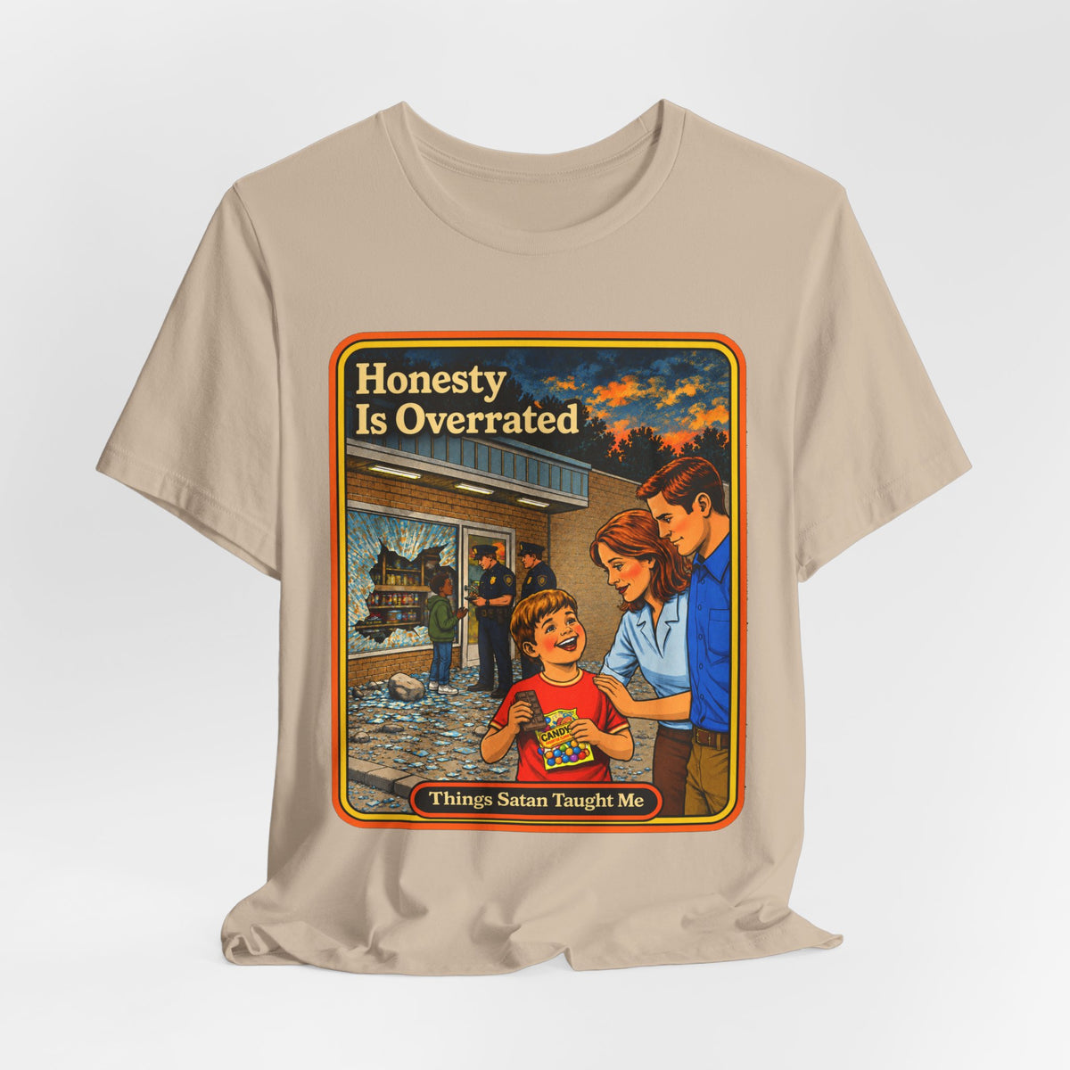Honesty Is Overrated Unisex Tee in Tan, view 4